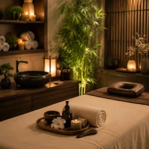 Relaxing spa room interior at Luxewellness Spa